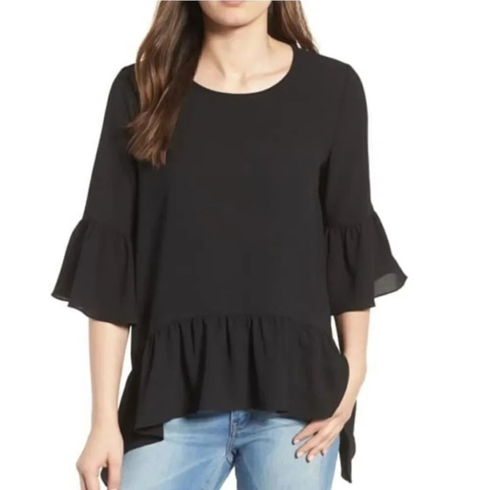 Gibson Ruffle Hankerchief Hem Popover Blouse Size Large